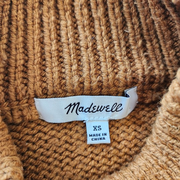 Madewell Mock neck Ribbed Brown Chunky Knit Sweater Balloon Sleeve Women's sz XS - Picture 4 of 5